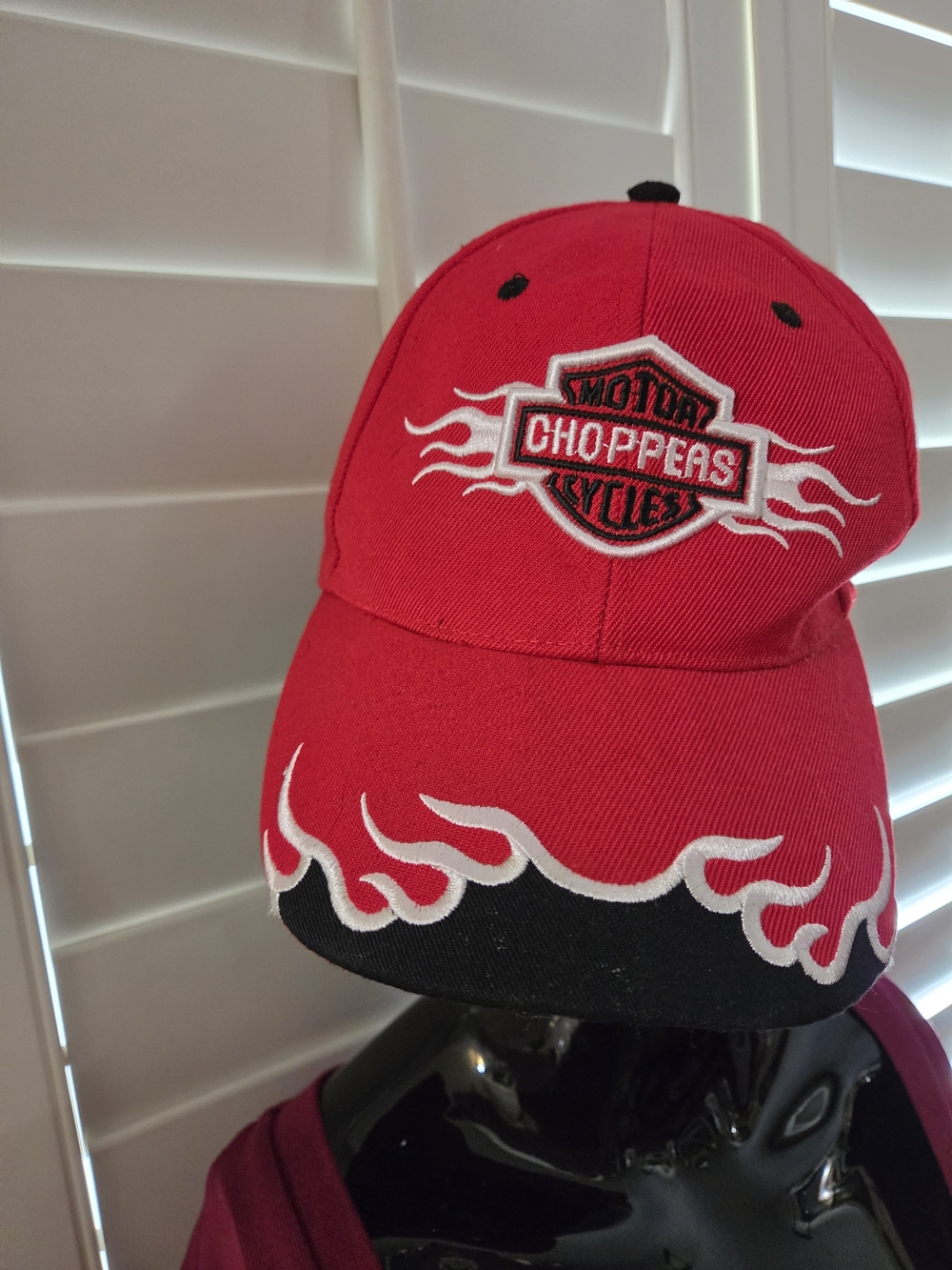 Motor Choppers Cycles Hat Fire Flame Red Black Baseball Cap